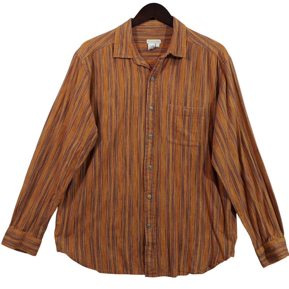 The Territory Ahead Button Down Shirt Men Large Orange Striped Cotton Rugged